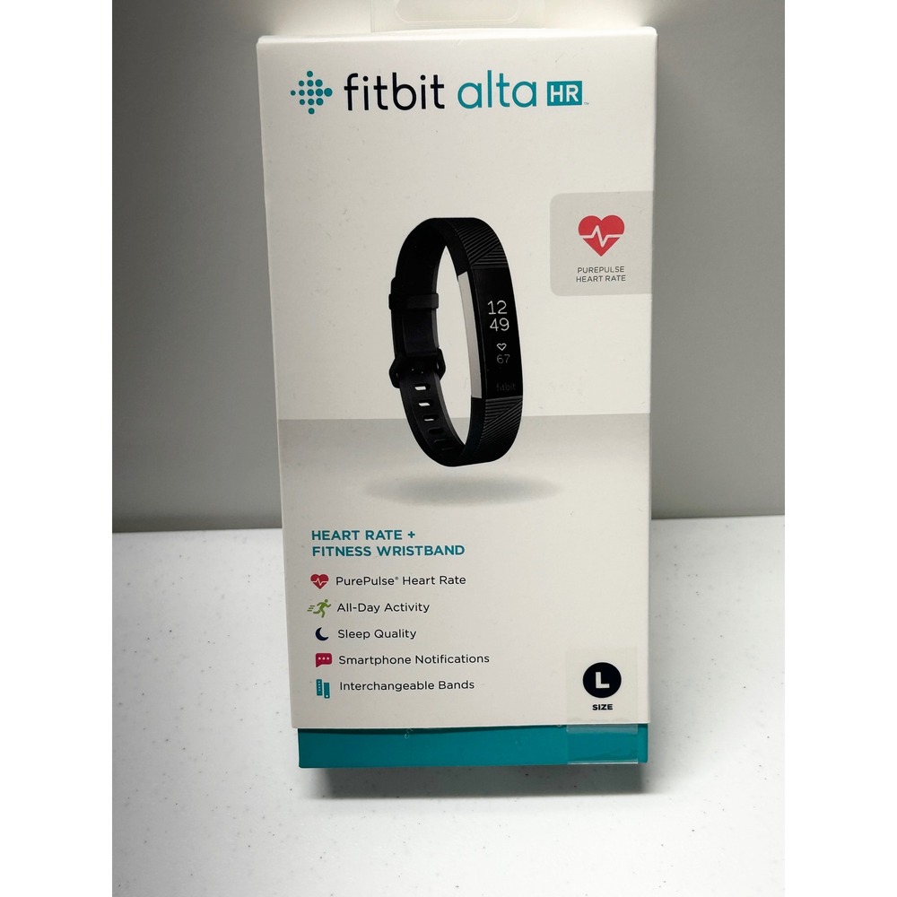 Fitbit Alta HR Heart Rate Fitness Wristband Black Size Large FB408SBKL